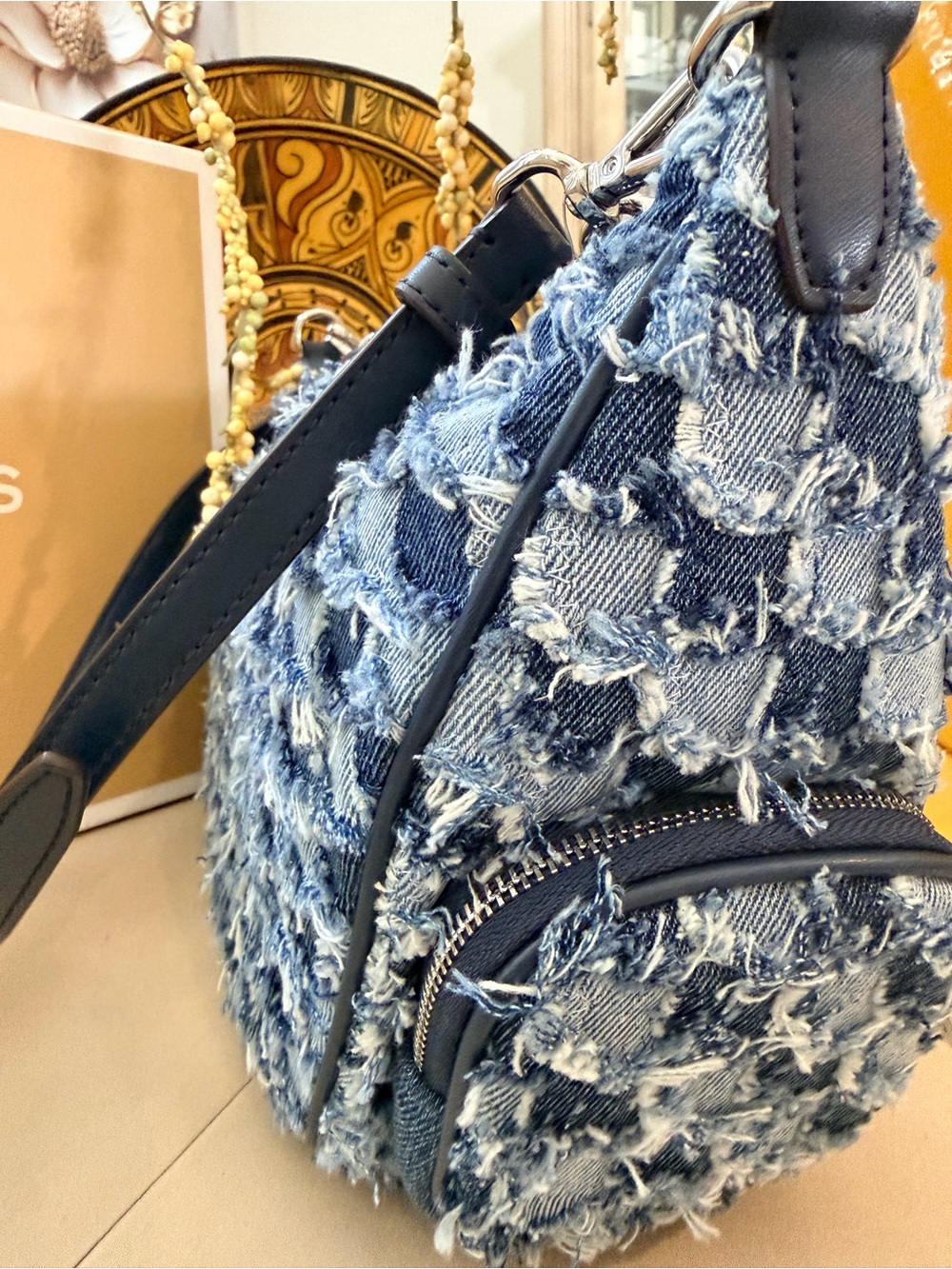 Michael Kors Frayed Denim Patchwork Shoulder Bag in Blue - Picture 8 of 16